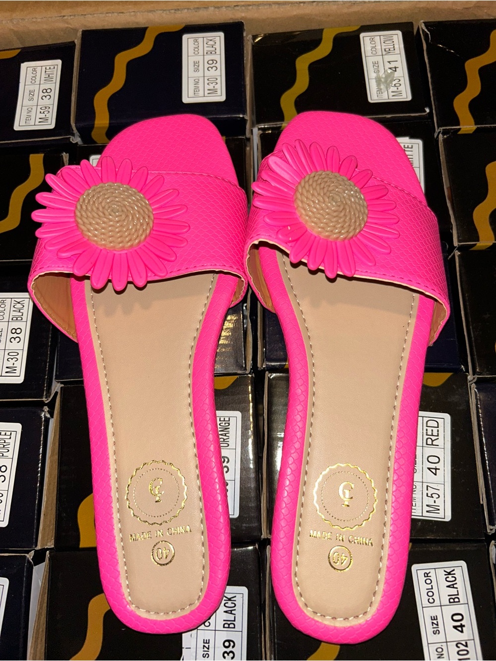 Women's Hot Pink Flower Slide Mules